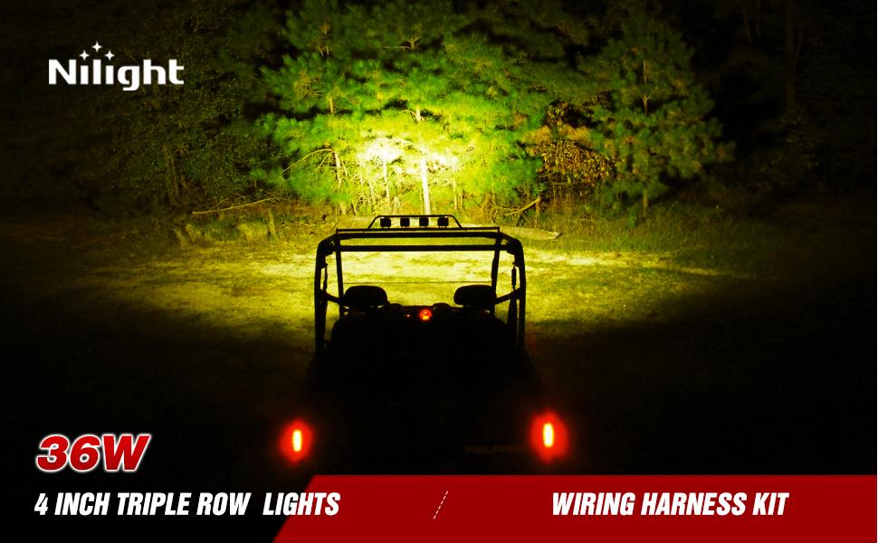 Nilight LED Light Bar 2PCS 4Inch 36W Amber Triple Row Spot LED Light Bar 3600LM Waterproof LED Off Road Lights with 16AWG Wiring Harness  dealsforyoudays