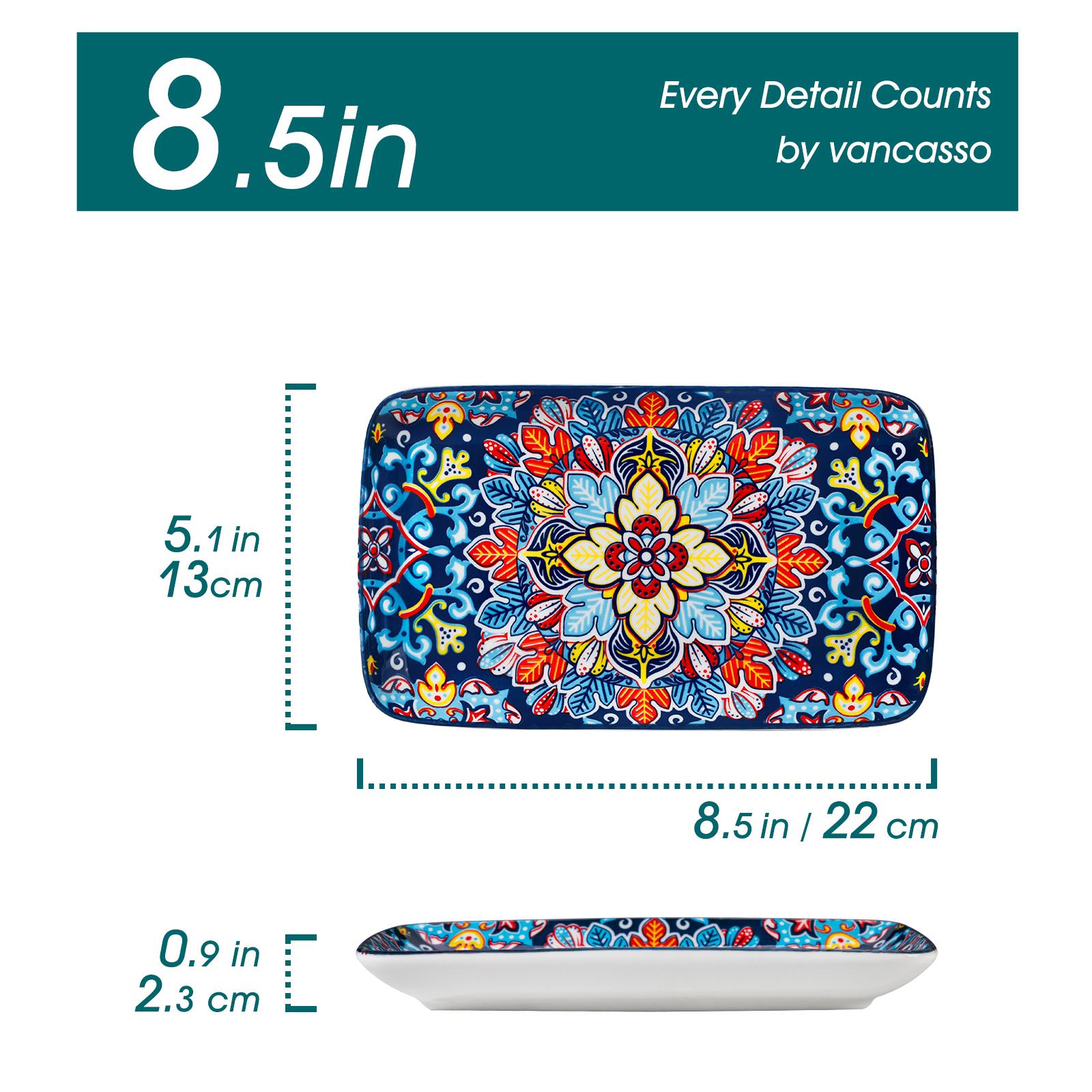 vancasso Simi Serving Platters & Plates Set – 3 Piece Rectangular Trays or 6 Piece Dinner Plates, Bohemian Ceramic Dish Set for Entertaining, Microwave & Dishwasher Safe Porcelain Dinnerware
