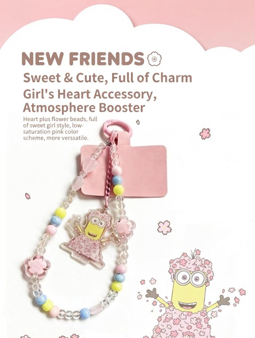 Minions Sakura Cherry Blossom Phone Charm - Limited Edition Kawaii Beaded Strap | Bob & Kevin Cute Pendant For Phone & Bag