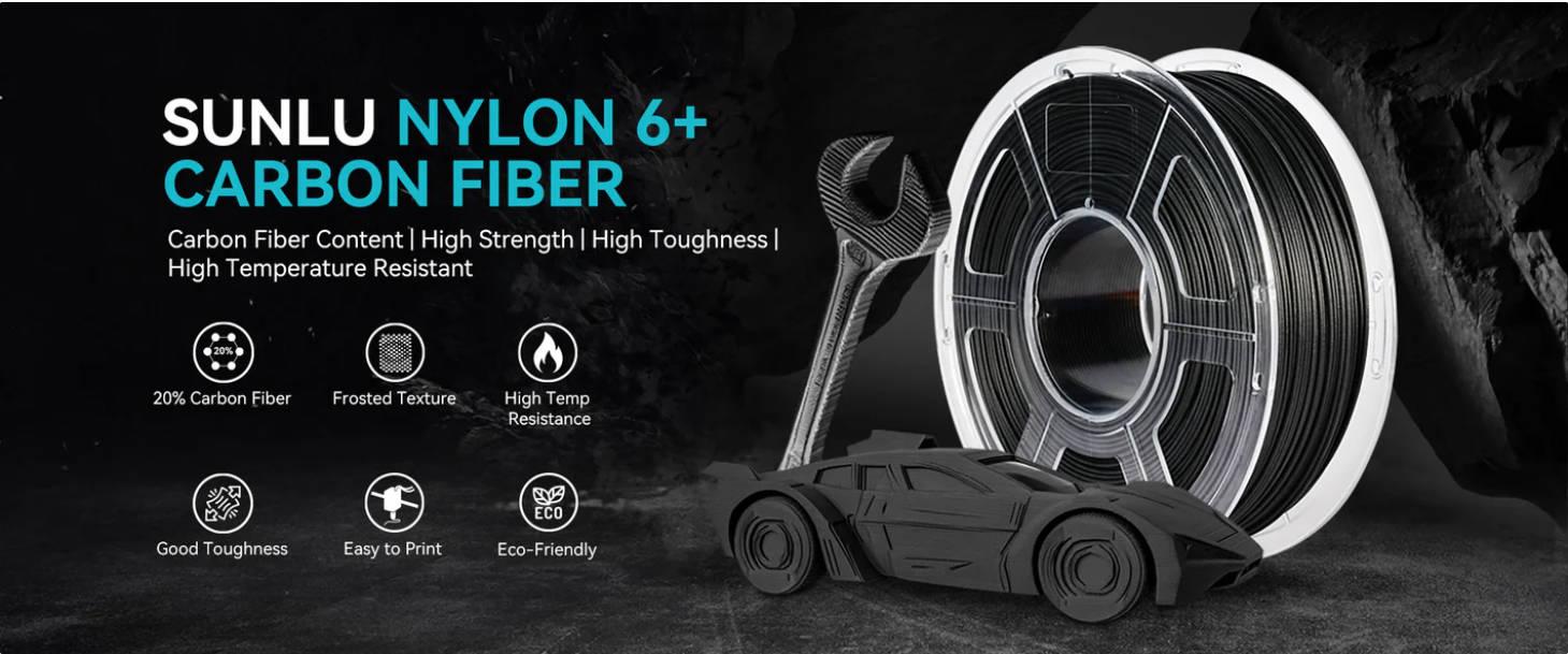 SUNLU PA6-CF Carbon Fiber Engineering Filament​ 1KG 1KG – ​Combines 80% PA with 20% carbon fiber, 175°C Heat Resistance​ | ​Drone Frames, Automotive Gears, Robot Actuators​ | Industrial-Grade Wear Resistance & Low Warping