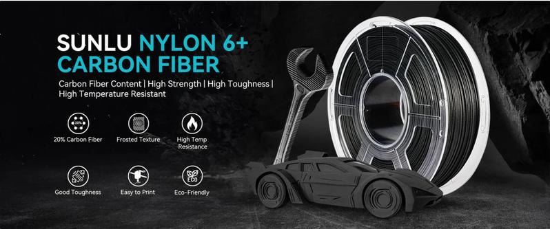 SUNLU PA6-CF Carbon Fiber Engineering Filament​ 1KG 1KG – ​Combines 80% PA with 20% carbon fiber, 175°C Heat Resistance​ | ​Drone Frames, Automotive Gears, Robot Actuators​ | Industrial-Grade Wear Resistance & Low Warping