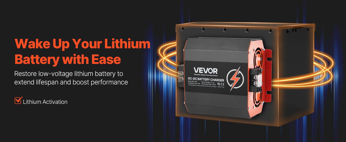 VEVOR 12V 20A DC to DC Battery Charger, 250W, On-Board Battery Charger for Lead-Acid, Lithium, AGM, GEL, and Flooded Batteries, Smart Multi-Stage Charging, for RVs, Commercial Vehicles, Boats, Yachts