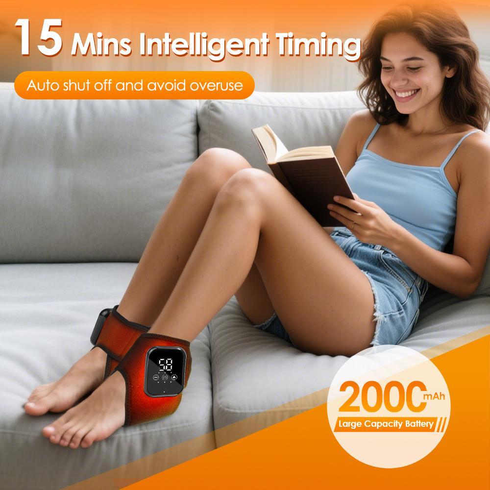 Ankle Support Heating Massager - 3 Heating Levels (48-58℃), 3 Vibration Massage Modes - 15-Minute Timer, Touchscreen & Universal Design