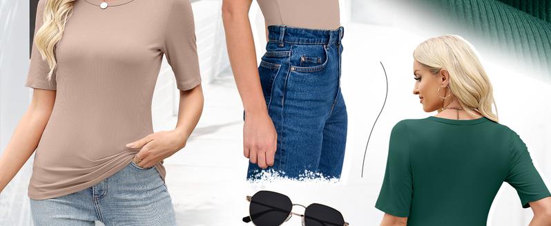 ANRABESS Womens Half Sleeve Crewneck Tops Ribbed Knit Slim Fit Shirts Basic Tee 2025 Spring Summer Dressy Casual T-Shirts