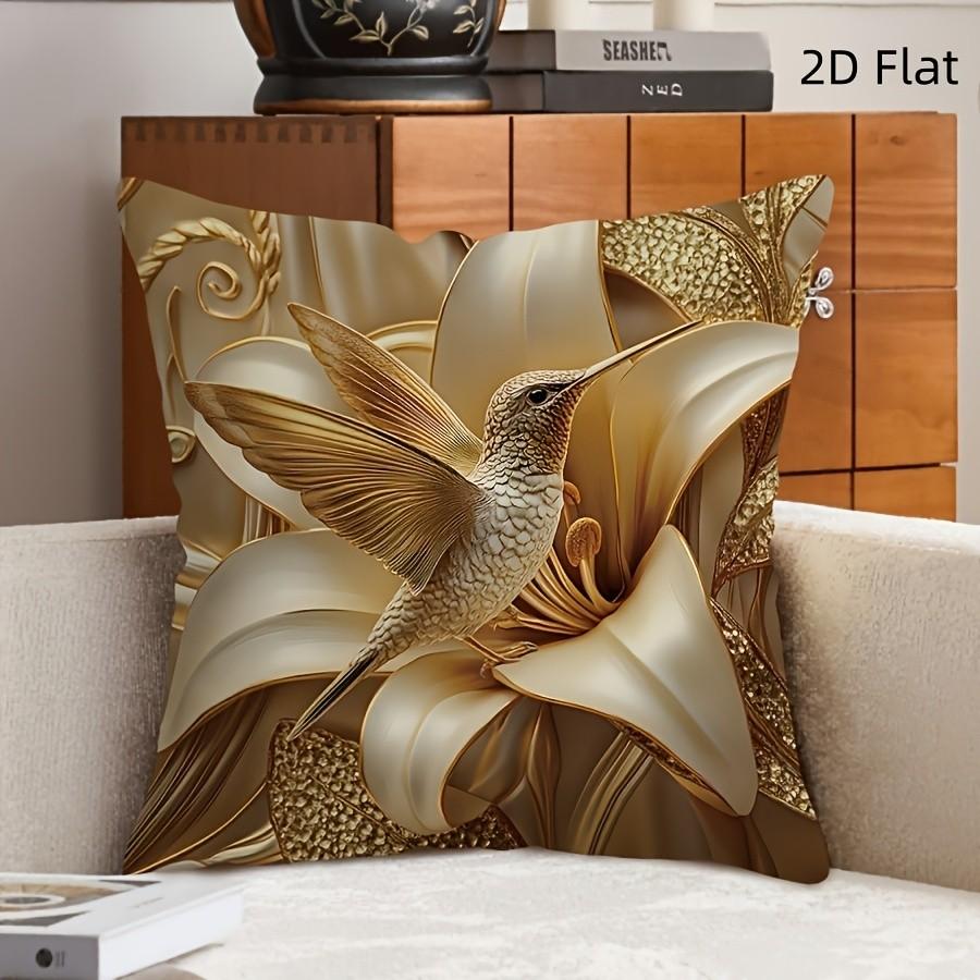 Modern Hummingbird and Lily Decorative Pillow Cover, 1 Piece, Invisible Zipper, Easy to Clean, for Bedroom, Living Room, Sofa, Car, Home Decoration