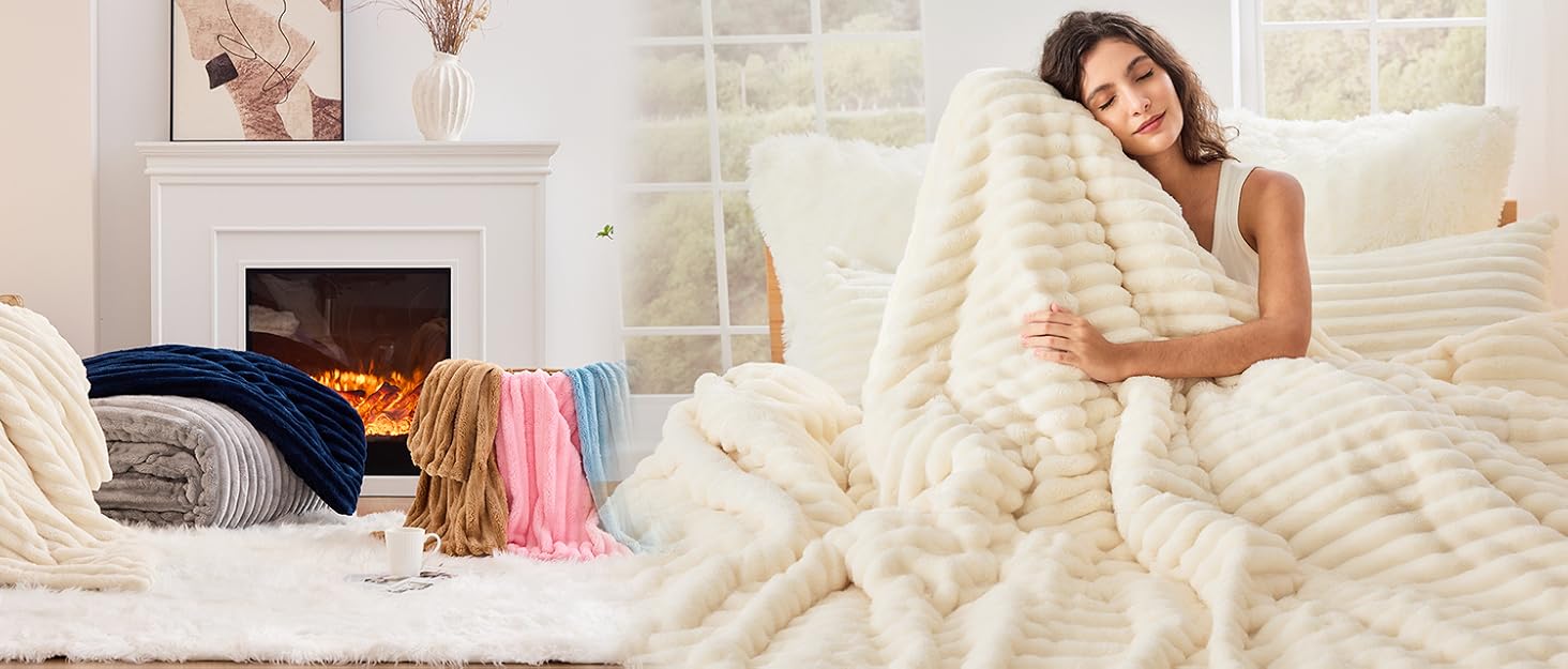 Sasttie Queen Bed Comforter Set 3 Pieces - Super Soft Fleece Bedding Set, 1 Warm Fuzzy Marshmallow Comforter, 2 Pillow Cases, Faux Fur Down Alternative, Cream White, Bedding Sets