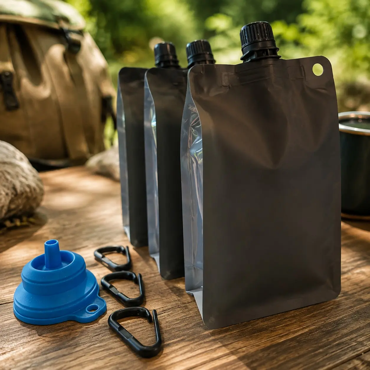 15oz Flexible Plastic Flask - 3-Pack Black with Plastic CarabinerGift