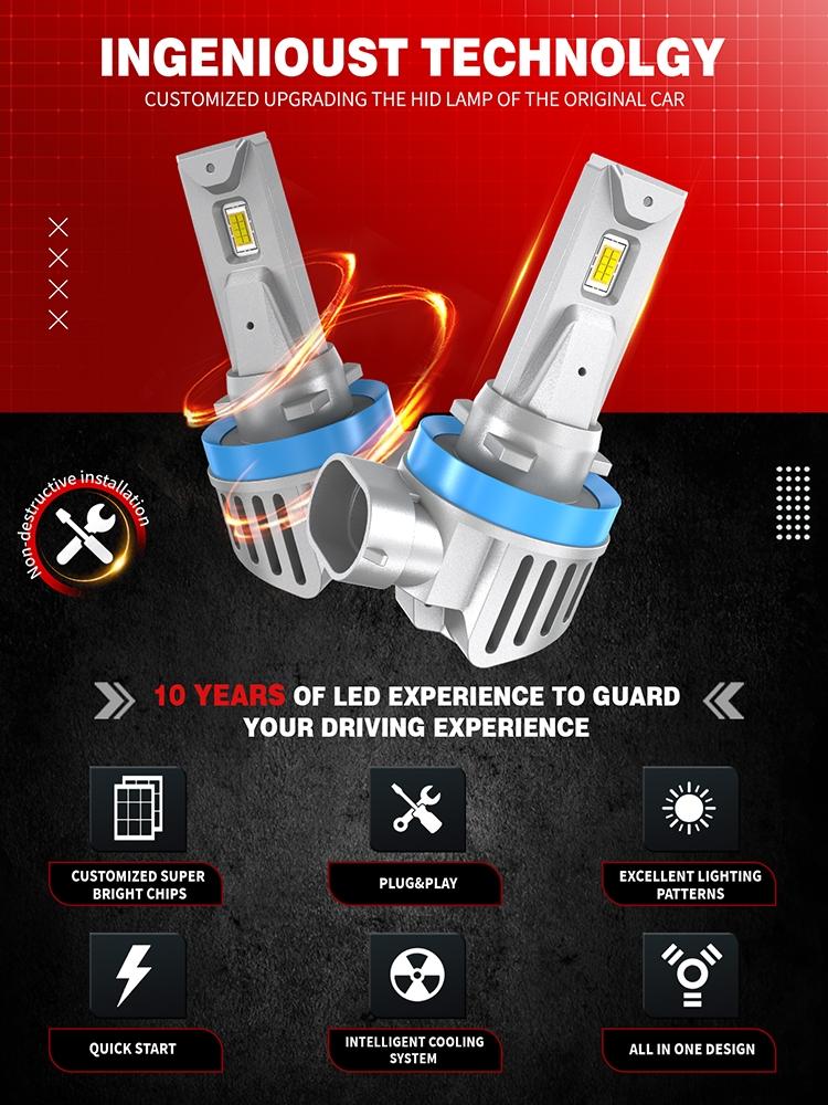 2pcs H1 H7 H4 H11 9005 HB3 9006 HB4 LED Headlight Bulb 50000LM Super Bright CANBUS Led Automobile Lamps Plug And Play Turbo Fan Diode Car Lights 6000K 12V