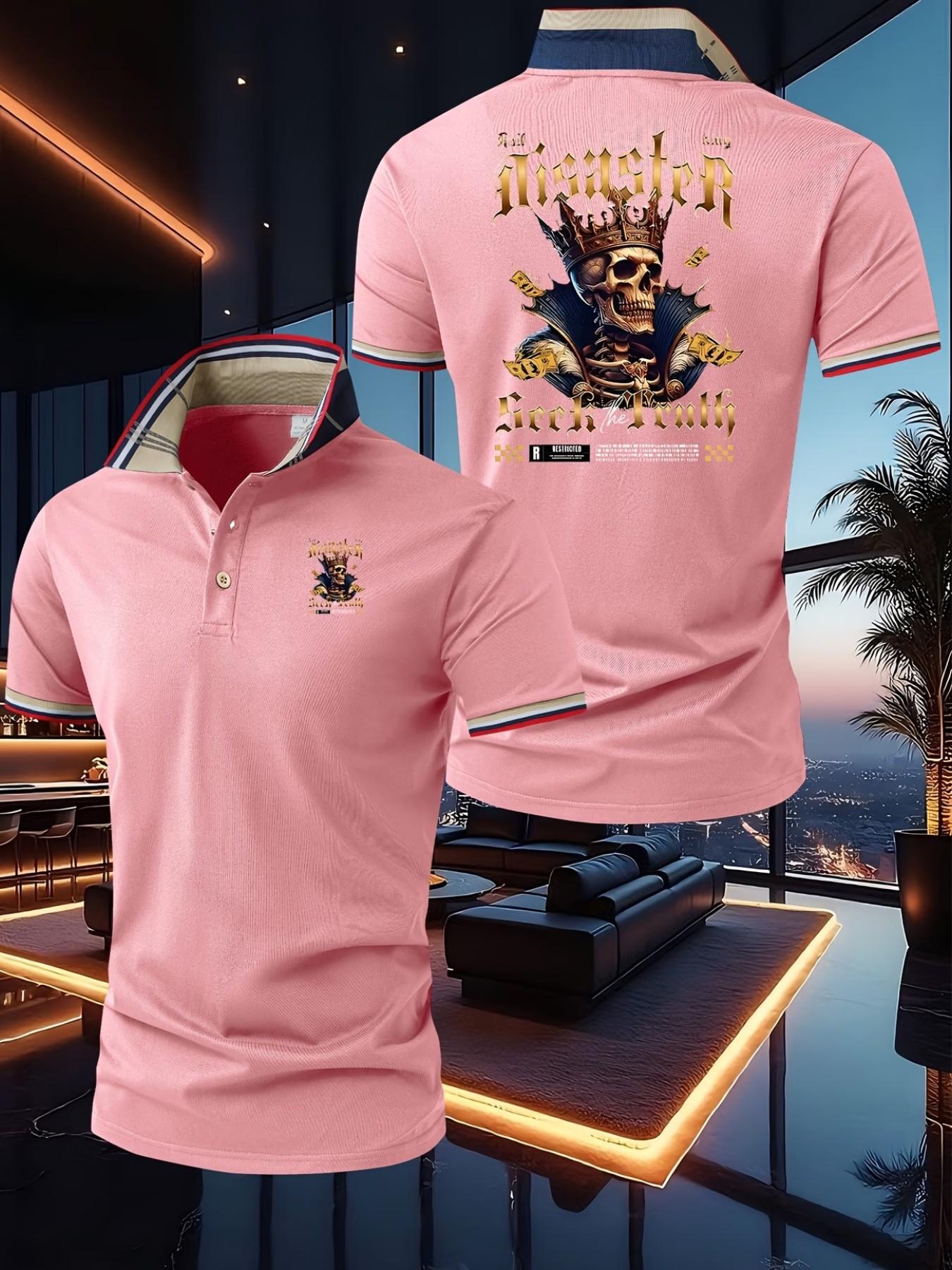 Summer New Trendy Luxury Dominican Print Polo Shirt, Men's Short Sleeve Fashion High-End T-Shirt, Business Slim Fit, Breathable Knit Fabric