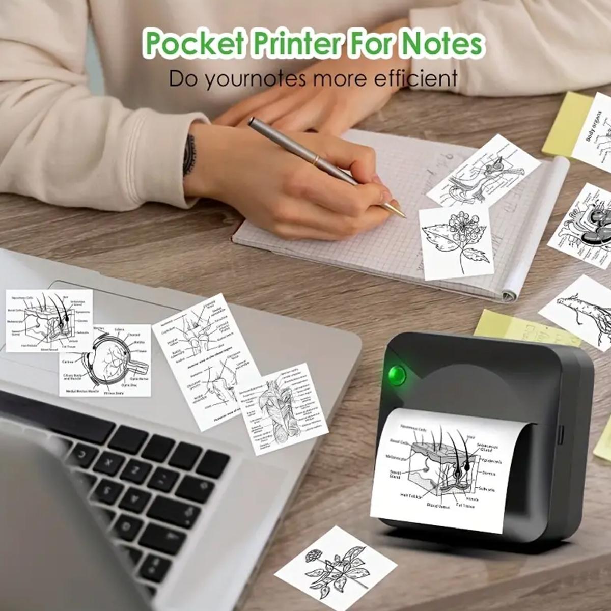 Mini Printer, Portable Thermal Sticker Maker with 8 Roll Paper, Compatible with iOS & Android, Sticker Printer for Study Notes, Pictures, DIY, Journal, Portable Thermal Printers