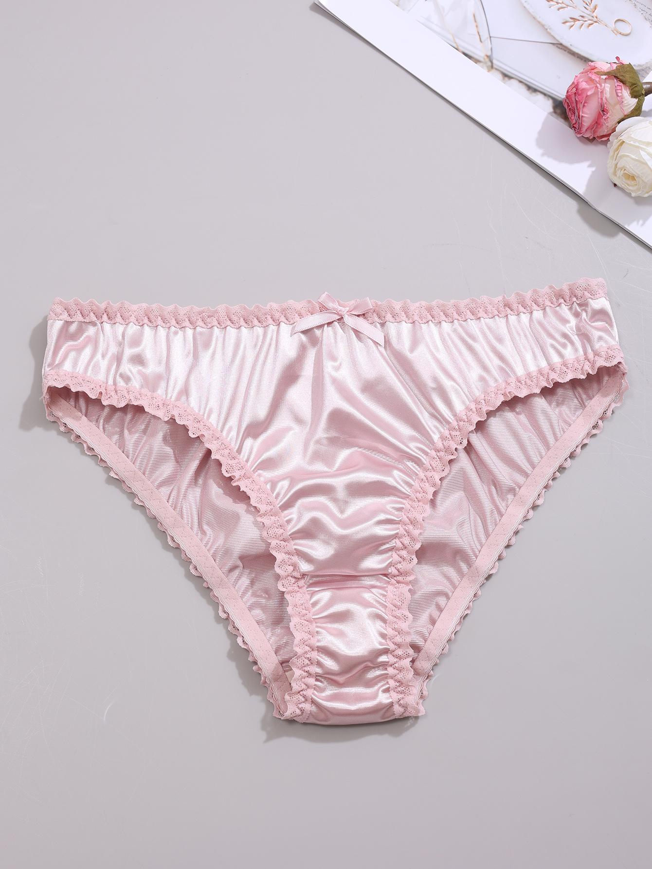 Women's Oil Cloth Bow Lace Trim Comfortable Triangle Panties, Trim Lace Panty, 6 Pack Soft Underwear for Women, Casual Daily Wear
