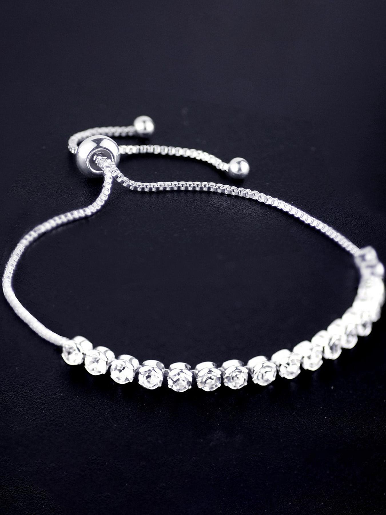 Single Adjustable Round Zircon Drawstring Bracelet, Fashion bracelets, Retro Style, Transparent Round Zircons with Luster, Stable Drawstring Structure No Slipping, Holiday Gifts, Daily Layering, Suitable for Girls Who Love Exquisite Accesso