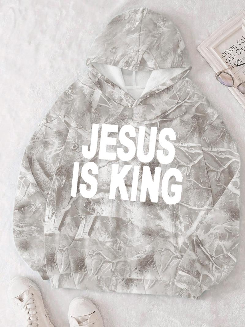 Unisex Jesus Is King Letter Print Hoodie, Casual Long Sleeve Loose Fit, Spring & Fall Breathable Comfort, Streetwear Fashion, Casual Streetwear Sweatshirt