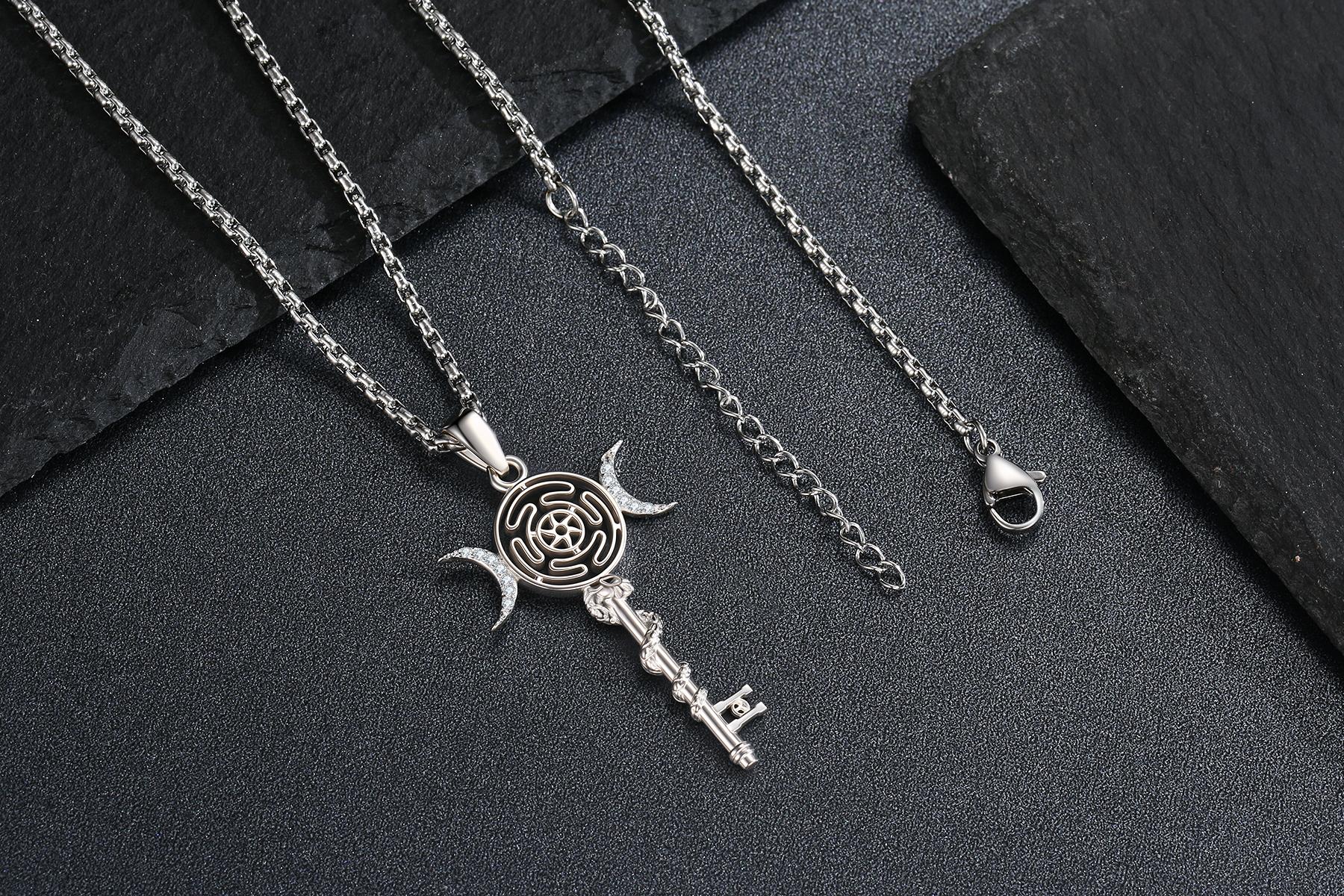 DRINSPER Hecate's Key Necklace 925 Sterling Silver Goddess of Witches of Magic Feminism Jewelry for Women Hekate Pendant Necklace Ancient Greek Mythology of Hekate The Ancient of the Goddess of Witchcraft and Moon Amulet Jewelry TikTokShopBlackFriday