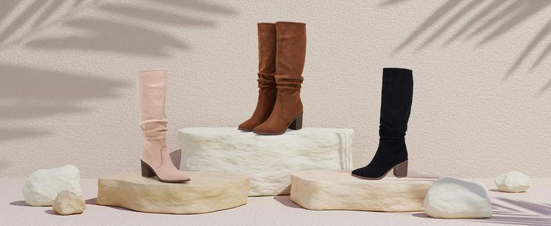 Coutgo Womens Pointed Toe Mid Chunky Heel Side Zipper Knee High Boots Tall Booties