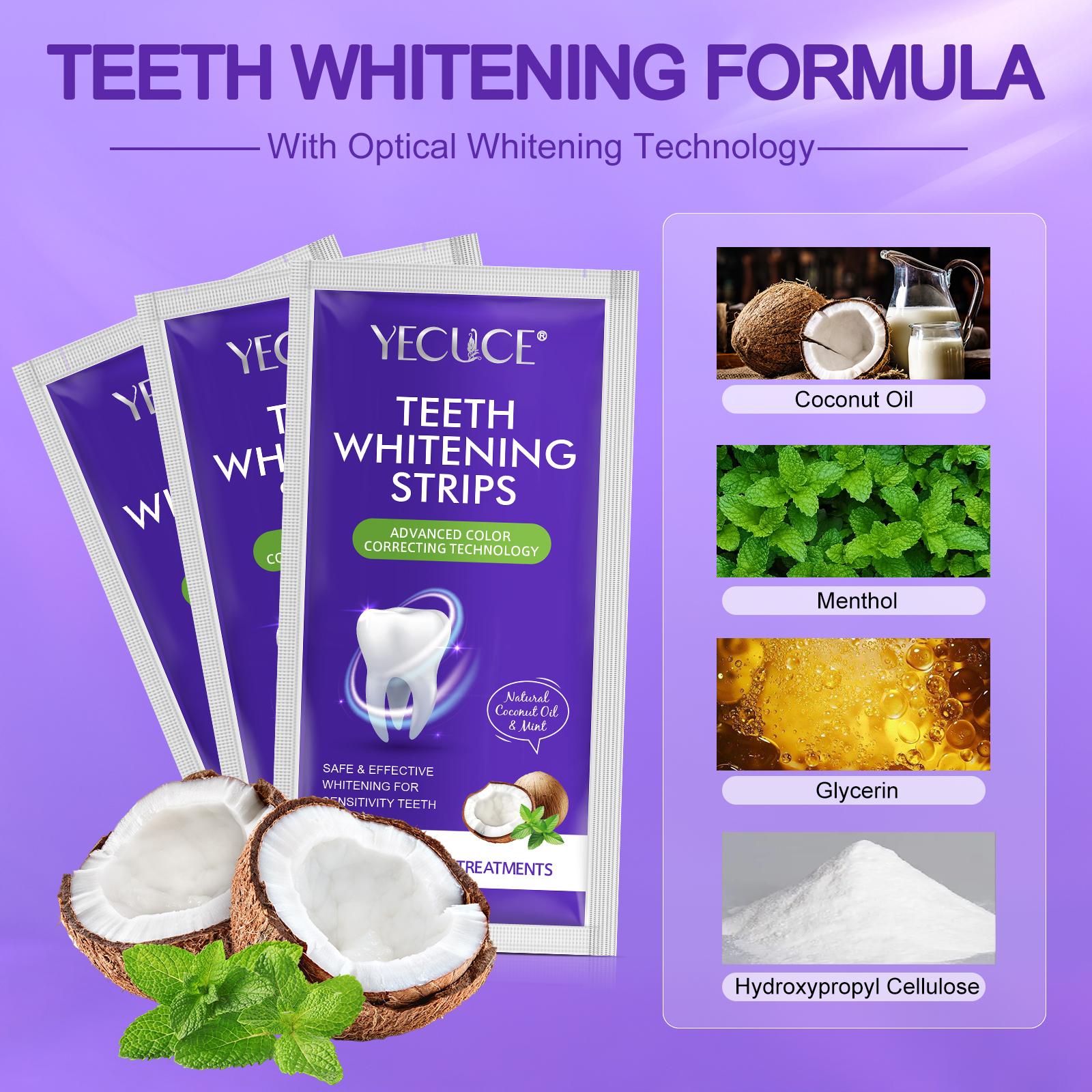 Yecuce Teeth Stickers Box of 28, Whitening Teeth Strips, Tooth Care, Teeth, Enamel Health, Suitable for Sensitive Teeth, Non-Slip Dry Application, Teeth Brightener, Teeth Whitener