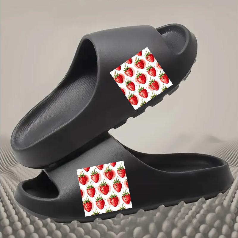 Women's Summer Strawberry Print Slippers Non Slip Soft Sole Indoor Outdoor Sandals Breathable Lightweight Home Garden Beach Shoes for Ladies Girls Red Fruit Pattern Footwear
