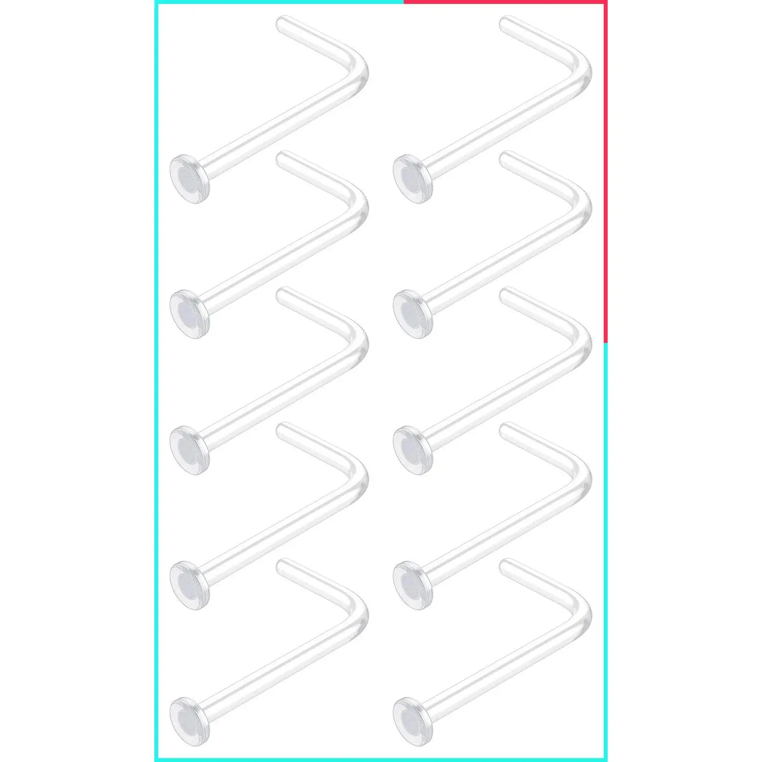 Clear L-Shape Nose Studs Piercing Retainers for Work & Surgery - Flat Top Plastic Nose Rings, 18G 20G 22G (10 Pack)