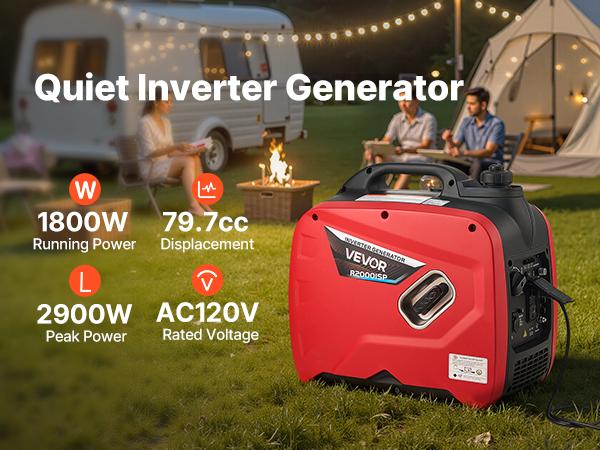 VEVOR Inverter Generator, 2900W Peak Watt Quiet Inverter Generator, Portable Inverters Generators for Home Use, Gas Powered, Compact and Lightweight Design - Stable Power, CO Sensor, Orange/Black