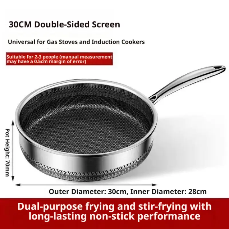 Full Honeycomb Mesh Stainless Steel Non-Stick Frying Pan Multi-Use Integrated Skillet Nonstick Coating Pan Durable Induction Cookware Wholesale Direct Factory Supply For Home Kitchen Cooking Steak Egg Pancake