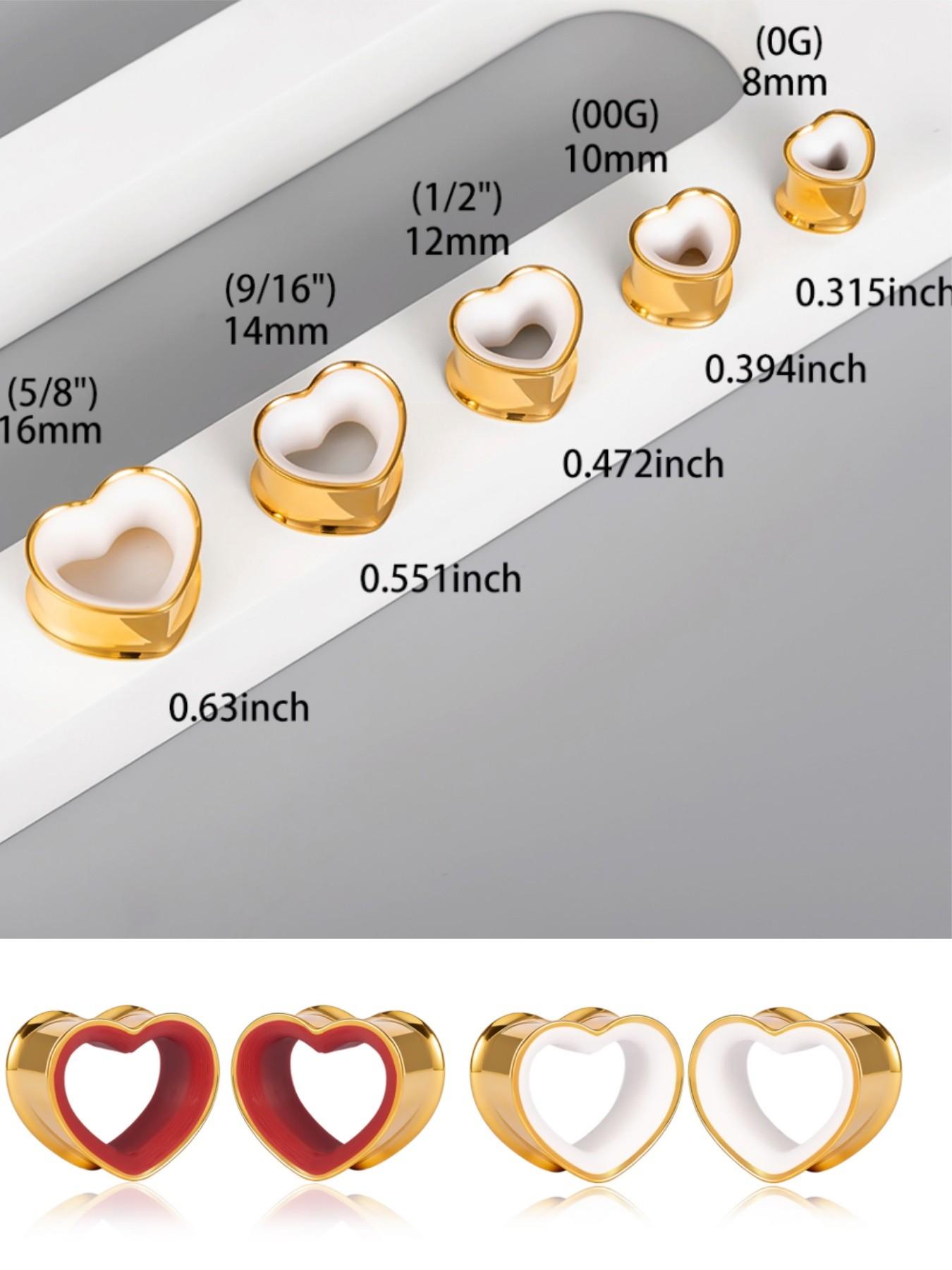 Vanku 2pcs 316L Surgical Steel Heart Shaped Ear Gauges, Hypoallergenic Double Flare Plugs, Y2K Body Piercing Jewelry for Stretched Ears