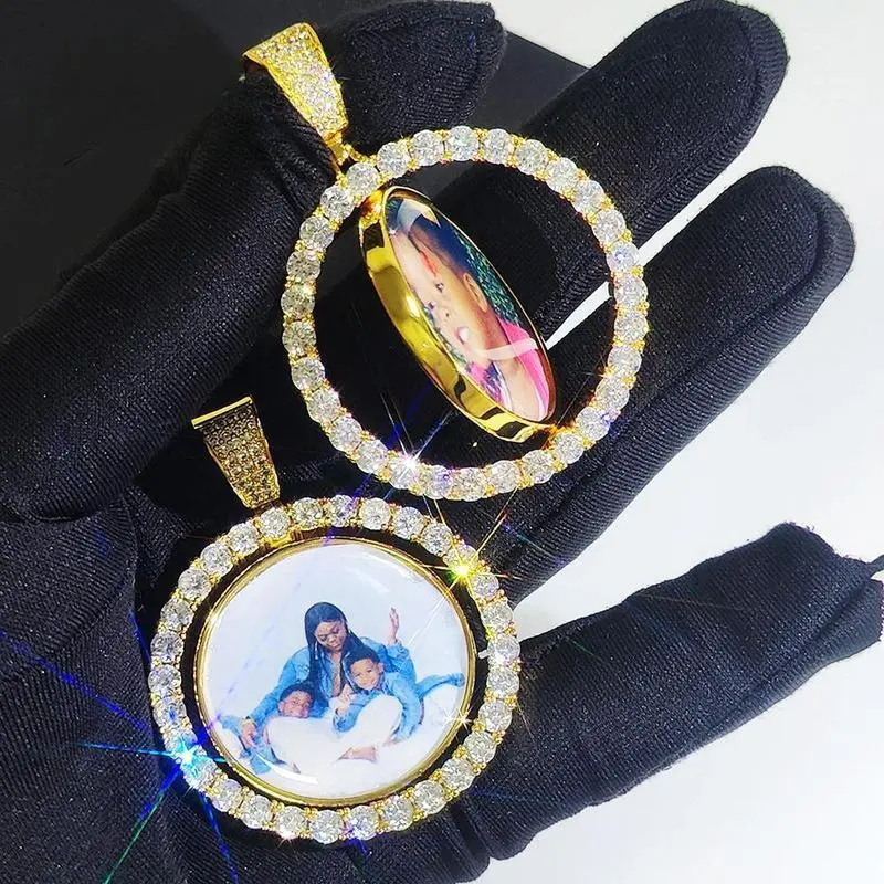 [ICE HUE] Unisex 18K Gold Vacuum Plated Copper Spinning Pendant Necklace with 5A+ Sri Lanka Zircon Double-Sided Custom Photo Medallions, Miami-Italy-Mexico & Micro Inspired, Fashion Jewelry Accessories, Luxury Daily Wear Gift, Gold Plated Necklace