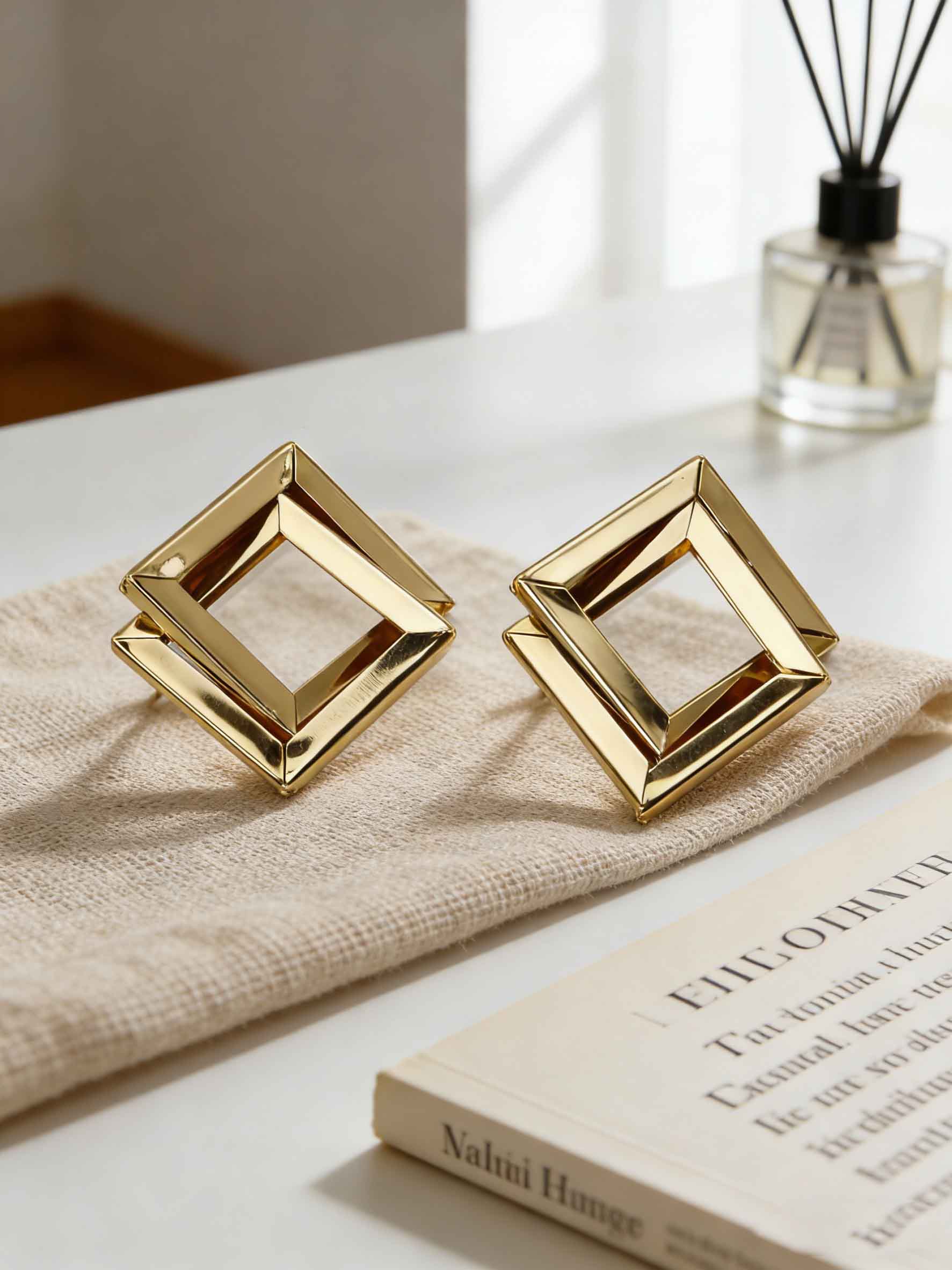 Vintage Gold Stud Earrings for Women 18K Gold Plated Turquoise Leaf Heart Square Geometric Chunky Earrings Hypoallergenic Stainless Steel Fashion Jewelry for Daily Wear Party Gift