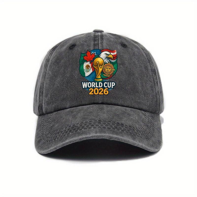 European and American 2026 USA-Canada-Mexico World Cup Cartoon Washed-Printed Baseball Cap Women's Outdoor Sun Protection Hat Men's