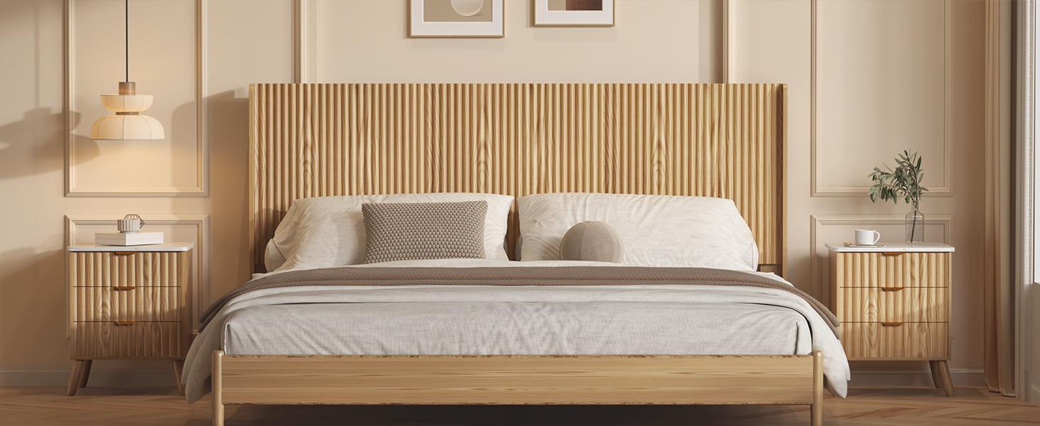 80.3'' Wood Headboard Queen Size with Charging Stations, Boho Bed Frame Wall Mounted Headboards,Easy Assembly,Modern Farmhouse Bed headboard Only (King)