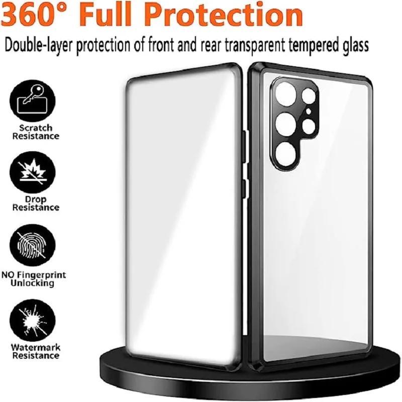For Samsung Galaxy S25 S24 S23 S22 Ultra Plus Case 360° Anti Peeping Privacy Double Sided Glass Metal Magnetic Ultrathin Cover
