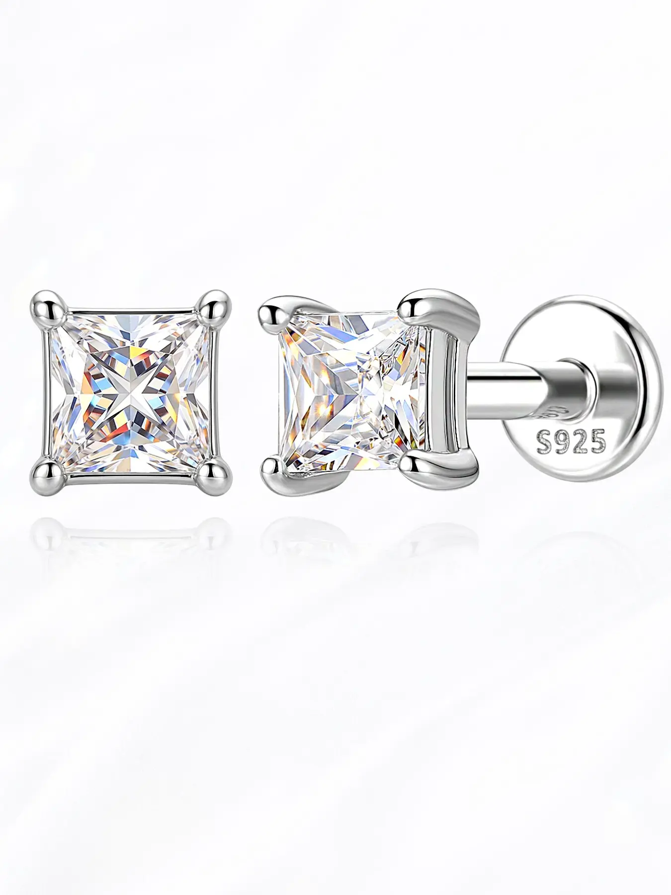 VORA 18k Gold Plated S925 Sterling Silver VVS Synthetic Moissanite Earring  D Color Square Bezel Set Diamond Flatback Cartilage Stud Hypoallergenic ,Non-Tamish, ldeal for Daily Wear, Weddings, Parties,Engagements, Anniversaries, Valentine's Day