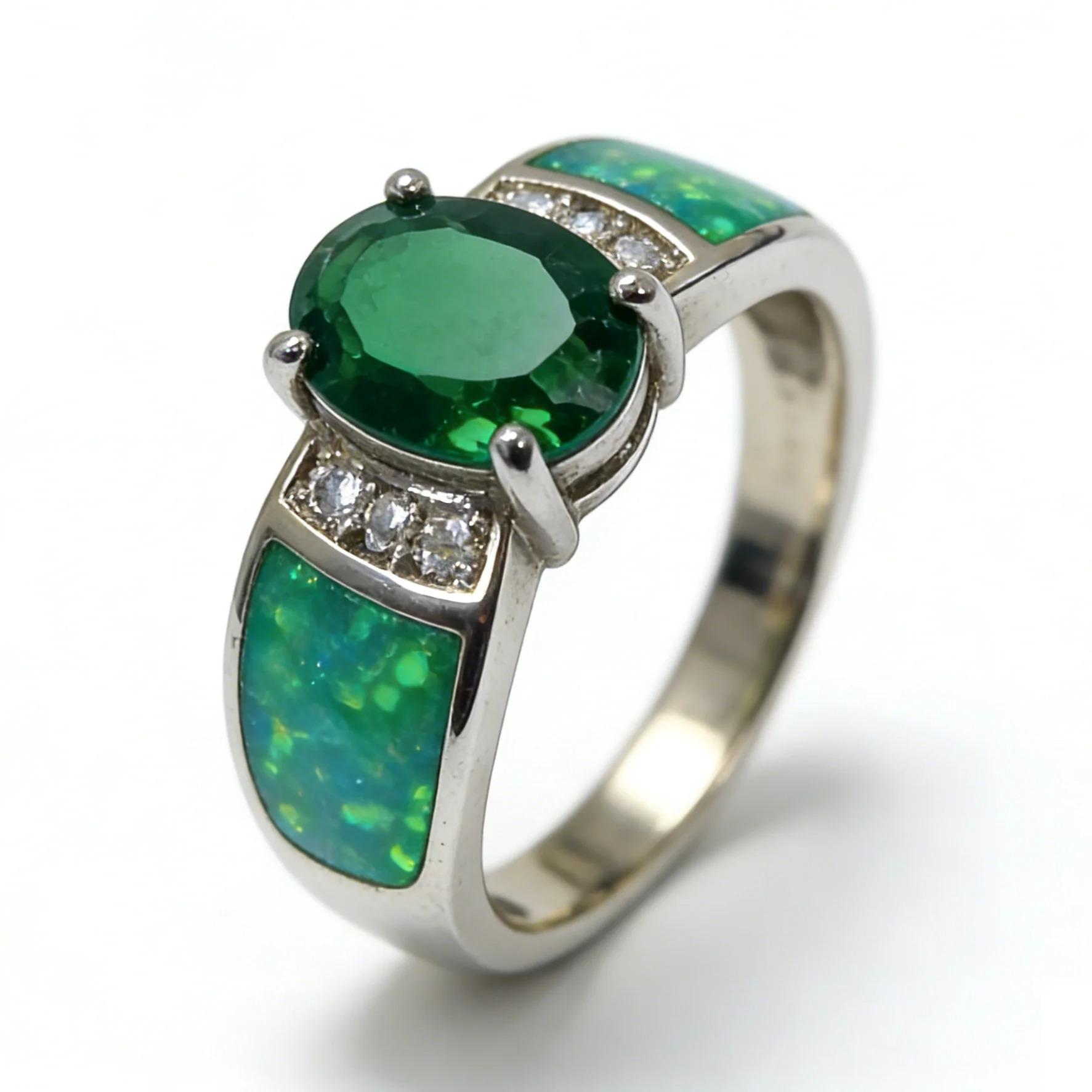 White K Plated Synthetic Fire Opal Colorful Zircon Fashion Jewelry For Women Cocktail Ring Anniversary Gifts for Her