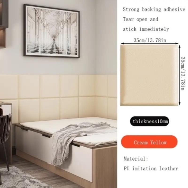 Self-adhesive 3D relief bumper soft wall panel, peel and stick, removable, soundproofing, safety protection, high-end leather wallpaper, for home decoration, bedroom, living room background, kitchen, 13.78inx13.78in