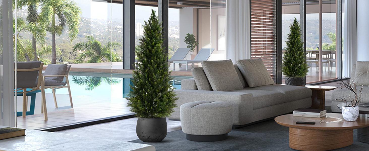 3/4/5Ft 2pack Artificial Cedar And Cypress Wood Courtyard Front Porch Decoration Simulation Plants Boxwood Christmas xmas