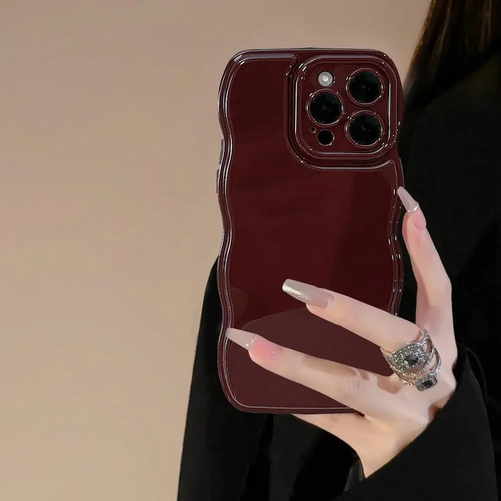FABSPARK Protective Cellphone Casing for iPhone 15 Pro Max - Wine Red & Pink Matte Style Soft Silicone Leather Cover, Simple Wave Frame, Snowman Pattern, 3D Custom Name, Magnetic Cushion Shockproof Drop Protection, Shiny Couple Handheld Phone Accessories,