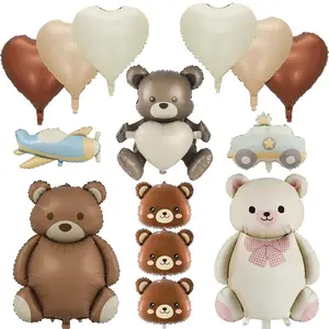 Bear Party Balloon Cute Cartoon Brown Bear Pink Cream Foil Balloon Teddy Bear Theme Kid Birthday Party Baby Shower Wedding Decor
