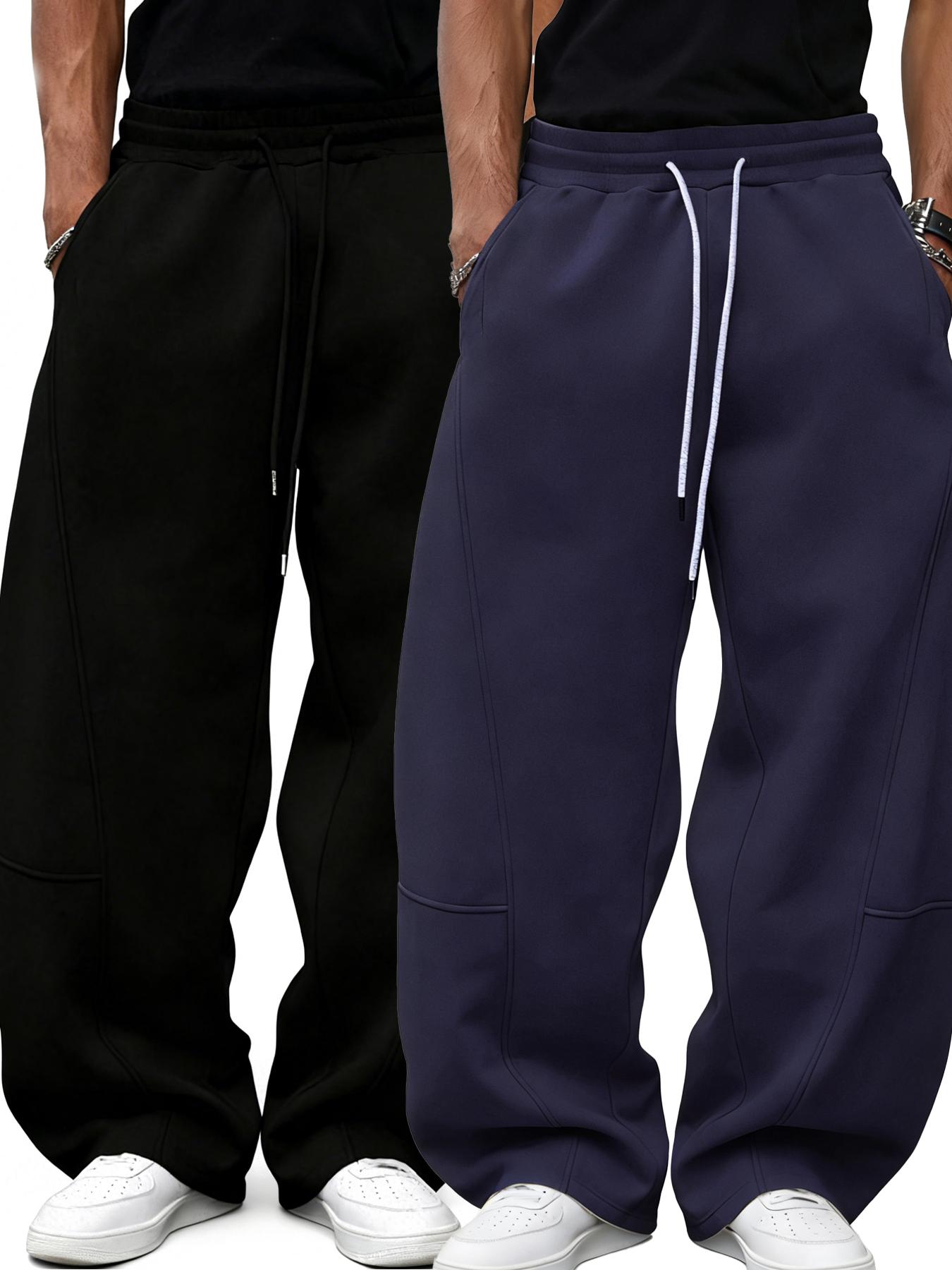 Men's Loose Fit Sport Pants, Baggy Jogging Pants, Casual Drawstring Waist Wide Leg Joggers with Pockets, Fall & Winter Fashion, 2 Piece Set