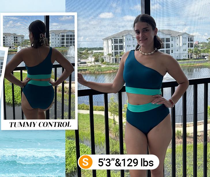 Holipick Women One Shoulder High Waisted Bikini Sets Two Piece Swimsuit Tummy Control Bathing Suit Full Coverage Swimwear