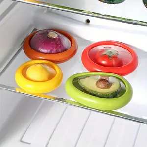 4 Pack Silicone Food Storage Containers Reusable Airtight Lids for Fruit Vegetable Avocado Tomato Garlic Onion Lemon Potato Fresh Keeping Refrigerator Organizer