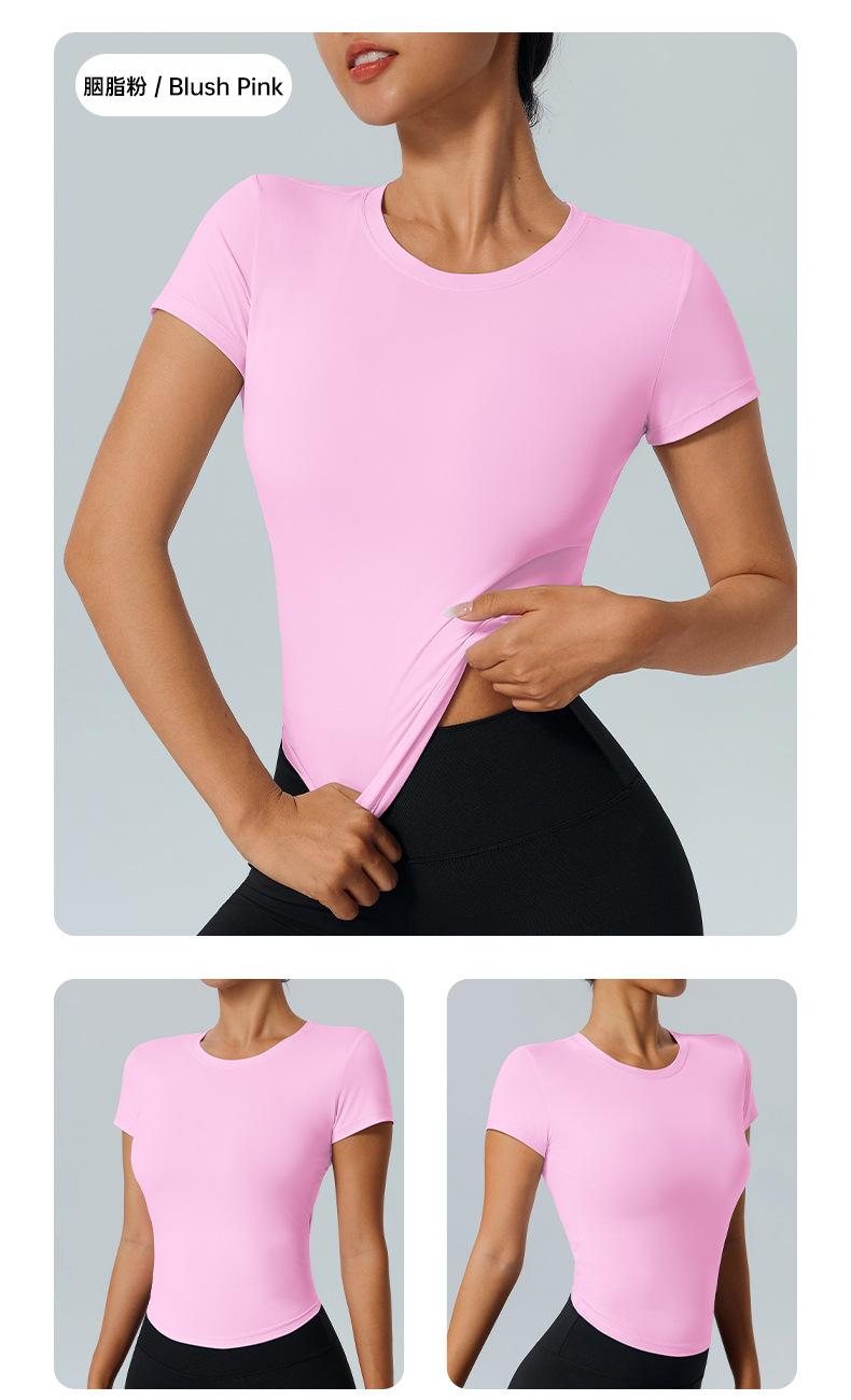 Outdoor fitness top yoga wear round neck short sleeve quick-dry tight-fitting versatile running yoga sports short sleeve T-shirt for women Light Compression