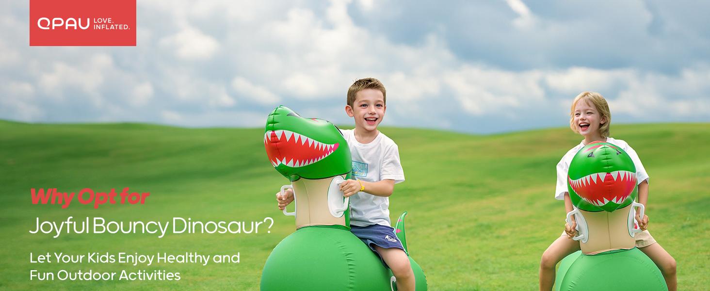 QPAU 1/2 PCS Bouncy Animal Hopper Toys (Dinosaur, Reindeer, Bull & Cute Dino) - Medium for 2+, Large for 5+, Inflatable Ride-On Jumping Bouncer, Indoor & Outdoor Energy Release Toy for Kids Boys Girls