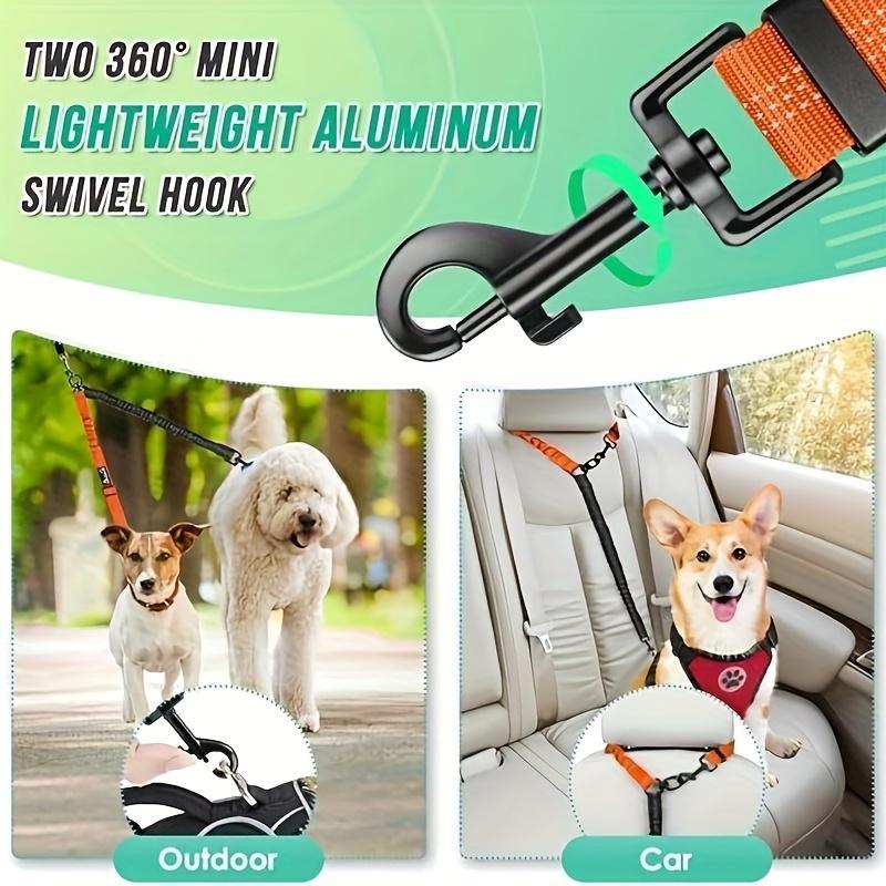2-in-1 Dual Dog Walking Leash, Anti-Tangle Splitter with Shock Absorbing Elastic Bungee, Adjustable Crossbody Shoulder Strap, Dual Pet Training Lead for Two Dogs