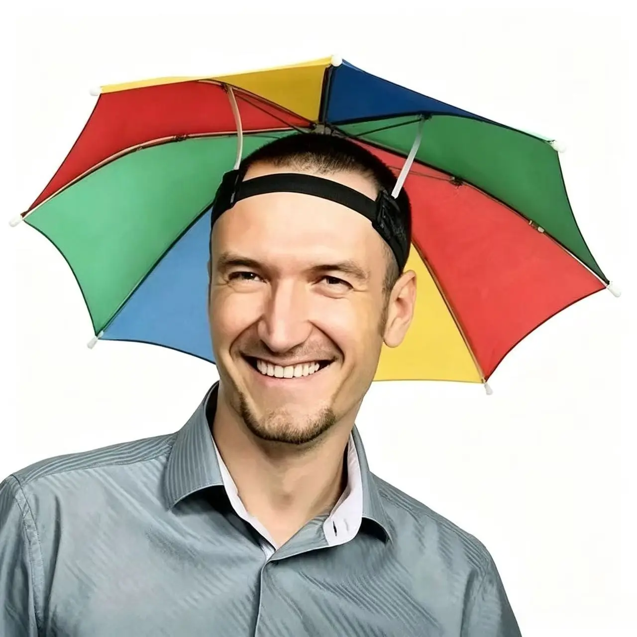 Colorful Hands-Free Umbrella Hat - Conveniently Blocks Sun & Rain, Foldable Head-Mounted Design for Hiking, Camping, Beach, Daily Commute & Fishing | Enjoy Outdoor Fun