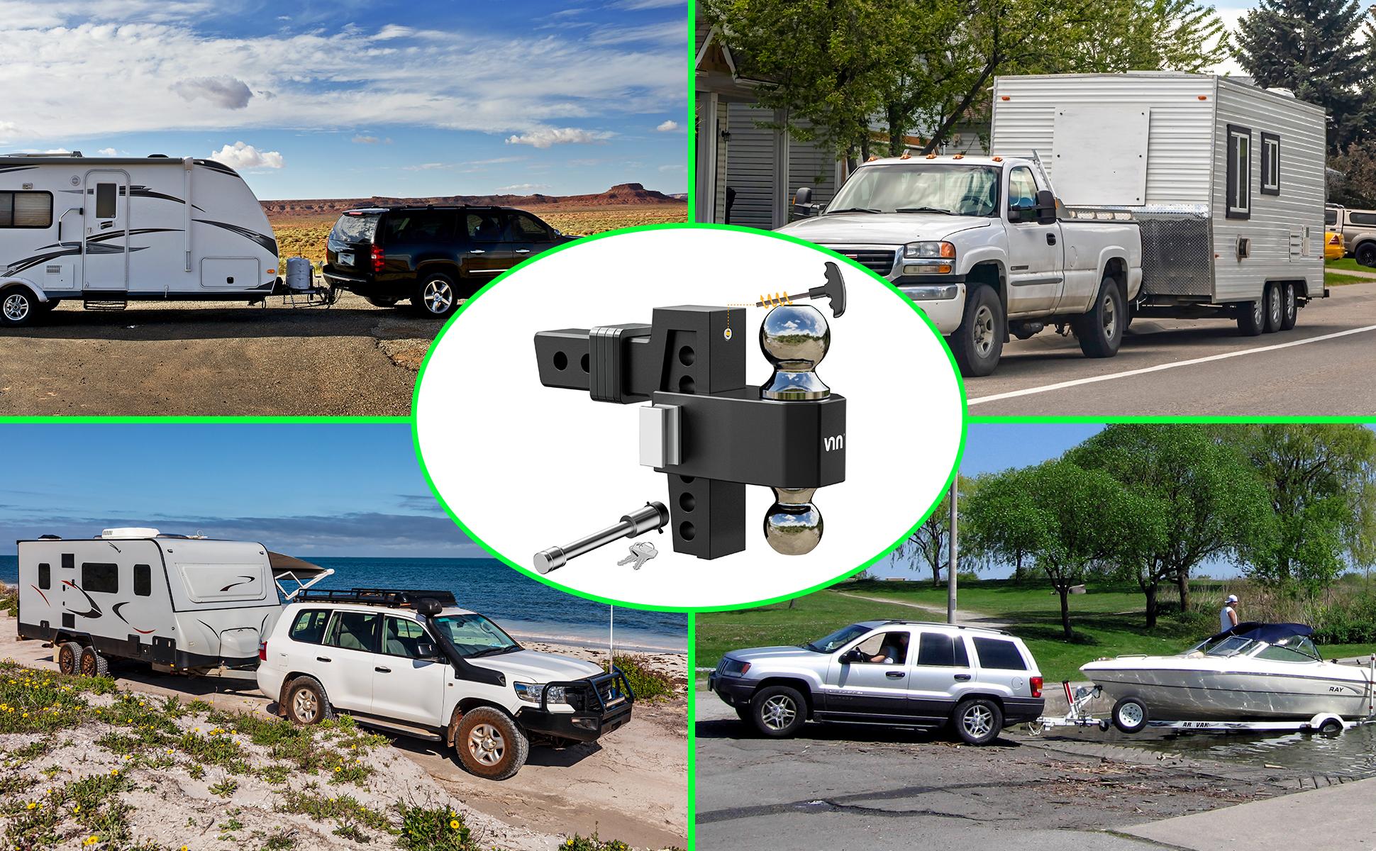 VNN Adjustable Drop Hitch, Dual-Ball(2'', 2-5/16'') Adjustable Hitch, Fits 2-Inch Receiver, 6-10 Inch Drop Hitch, 15,000 LBS GTW-Truck Trailer Hitch, Heavy Duty Solid Ball Mount, Black