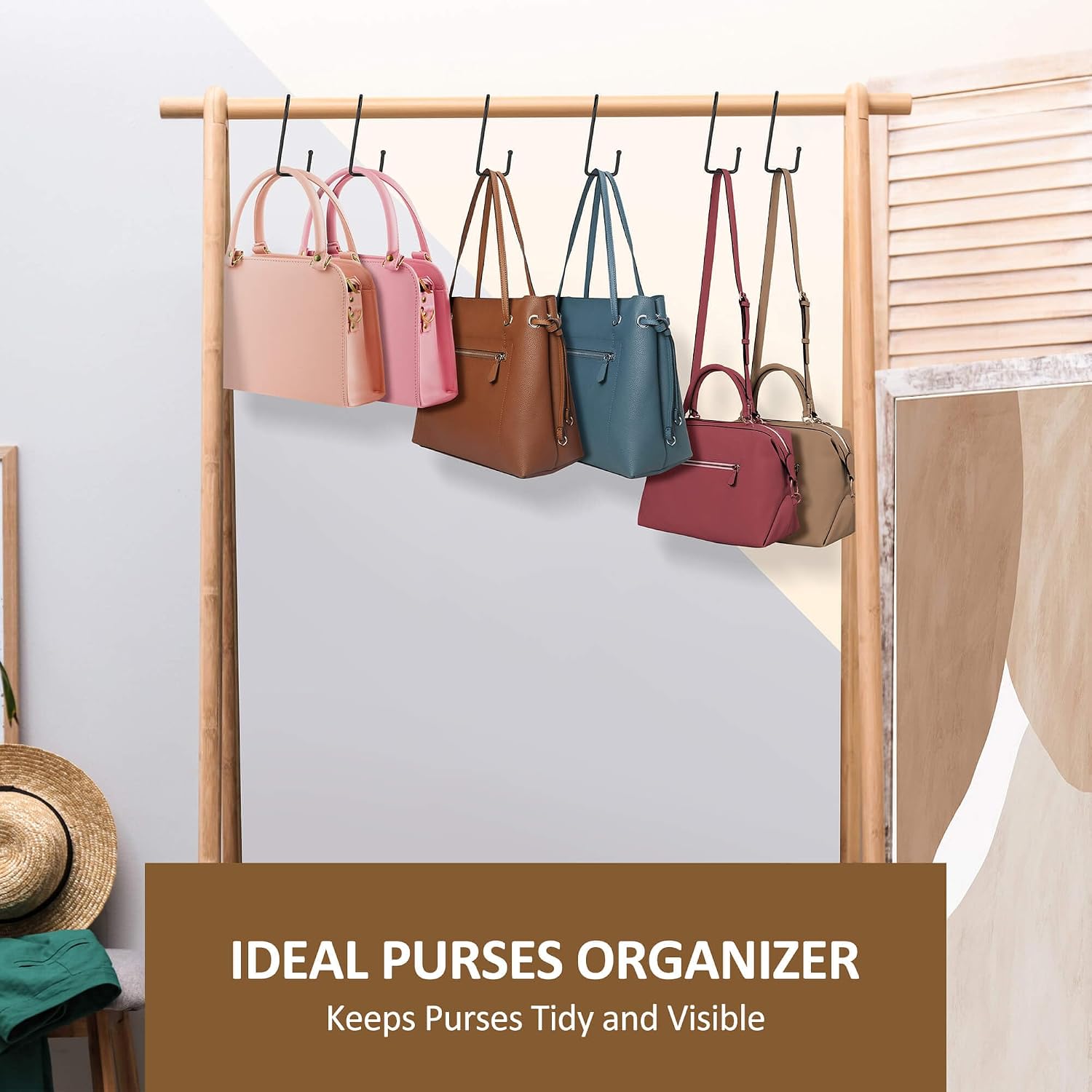15 Pack Purse Hanger for Closet, Purse Hooks Bag Organizer | Metal Handbag Holder for Bag Storage, Versatile Purse Rack for  Bags, Purses, Handbags, Belts, Hats, Black