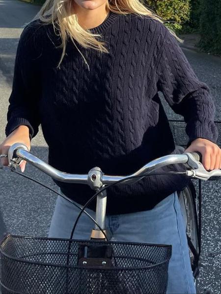 Women's Casual Round Neck Sweater, Plain Color Fitted Knitwear for Fall Season, Daily Commuting Style, Comfortable & Stylish Design