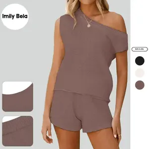 Imily Bela 2026 Womens Off The Shoulder 2 Piece Outfits Sweater Sets Shorts Casual Matching Lounge Sets