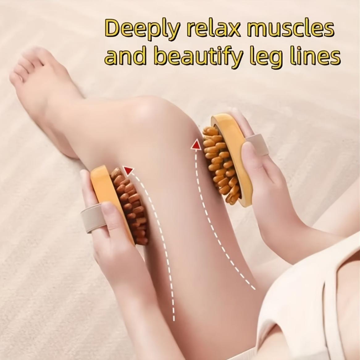 Ergonomic Wooden Body Massage Brush with Air Pad, Manual Lymphatic Drainage Tool for Abdomen, Legs, Back, Home Spa Muscle Relaxer