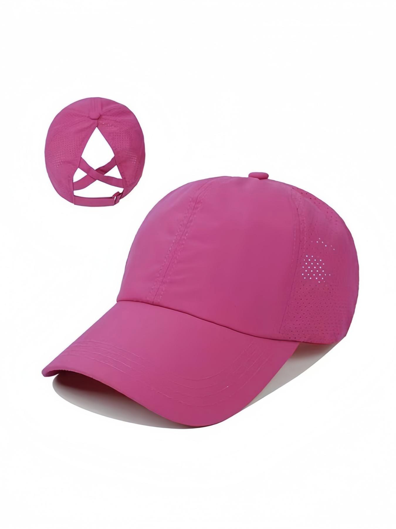 1pcs Quick-Dry Solid Color Baseball Cap, Adjustable Ponytail Holder, Essential Outdoor Fitness Sports Hat, Casual Fitted Style, Adjustable Snapback Cap