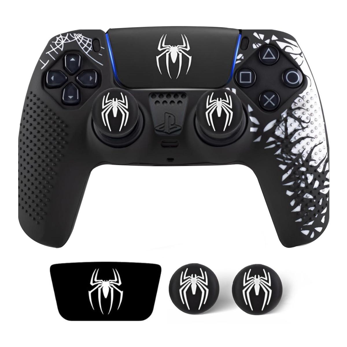 Ps5 Controller Protective Case, Anti-Drop Design, Spider Full Set with Two Joystick Caps + Stickers, Durable Ps5 Accessory